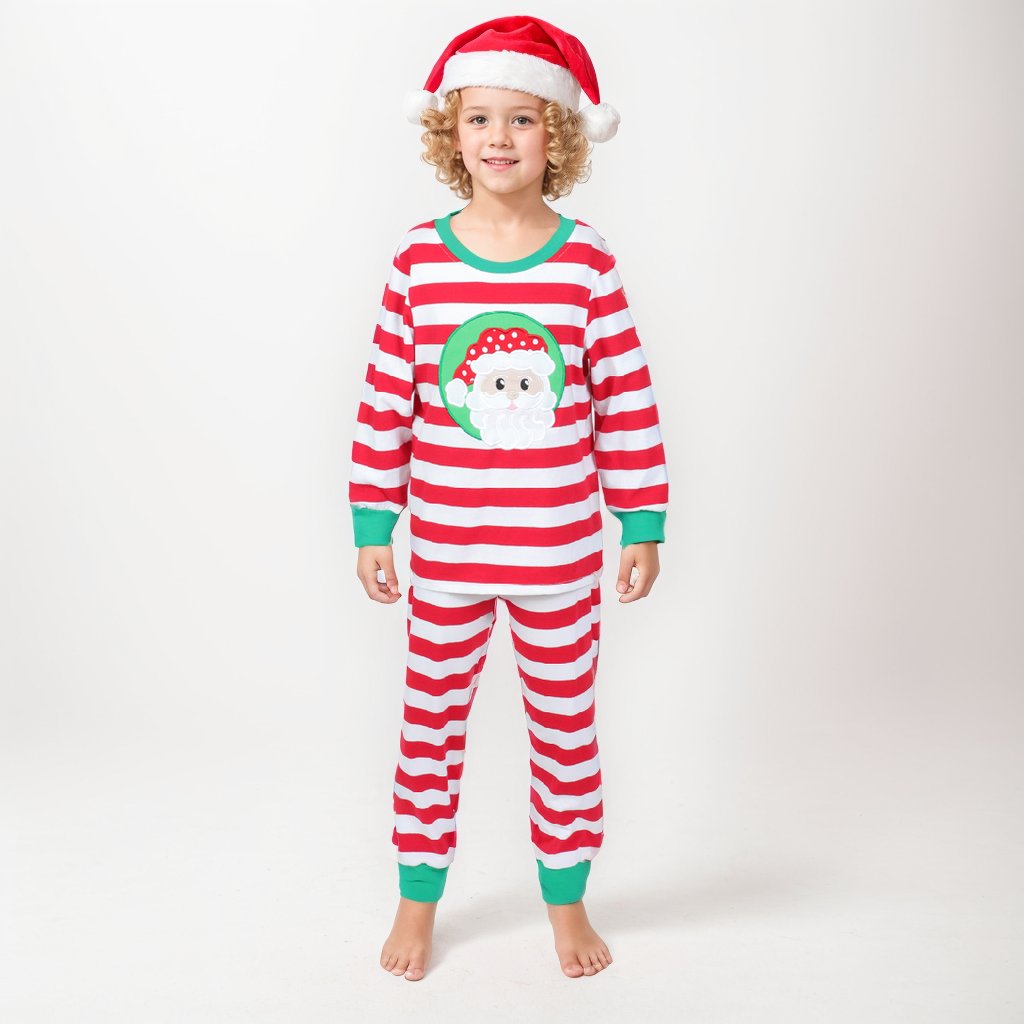 Kids boys Christmas smocked clothing toddler baby custom two piece pants set Santa embroidery cotton boutique outfits