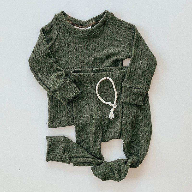 Organic cotton Waffle knit baby set boys clothing sets Newborn Waffle Outfit Waffle joggers Set infant baby winter clothes