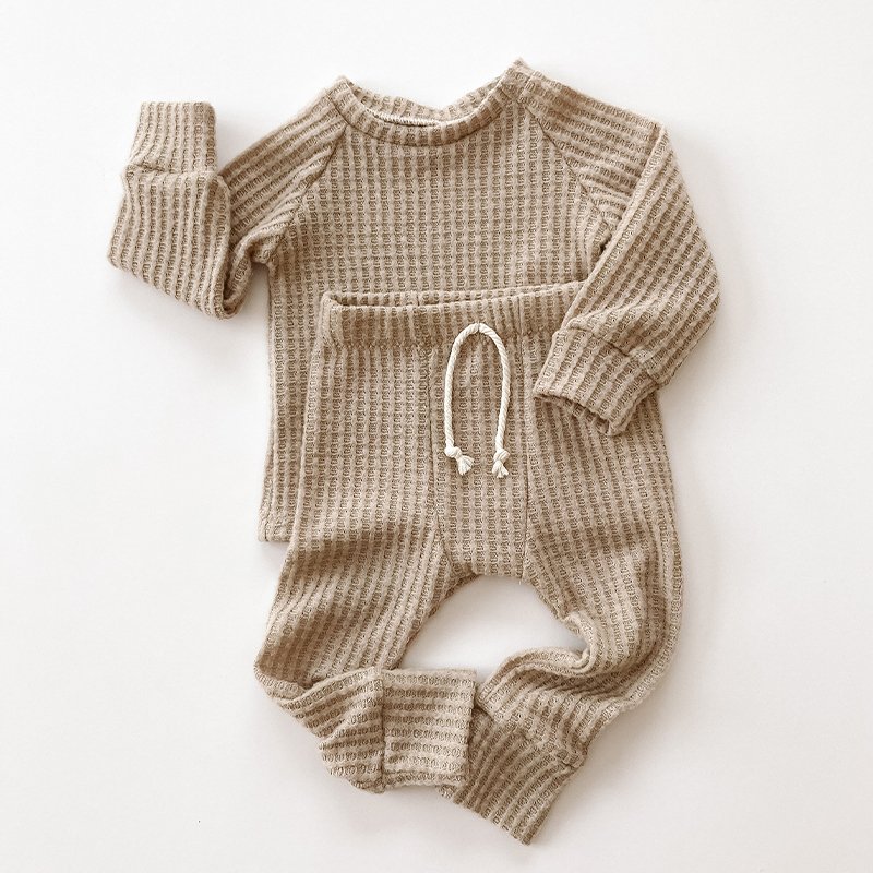 Organic cotton Waffle knit baby set boys clothing sets Newborn Waffle Outfit Waffle joggers Set infant baby winter clothes