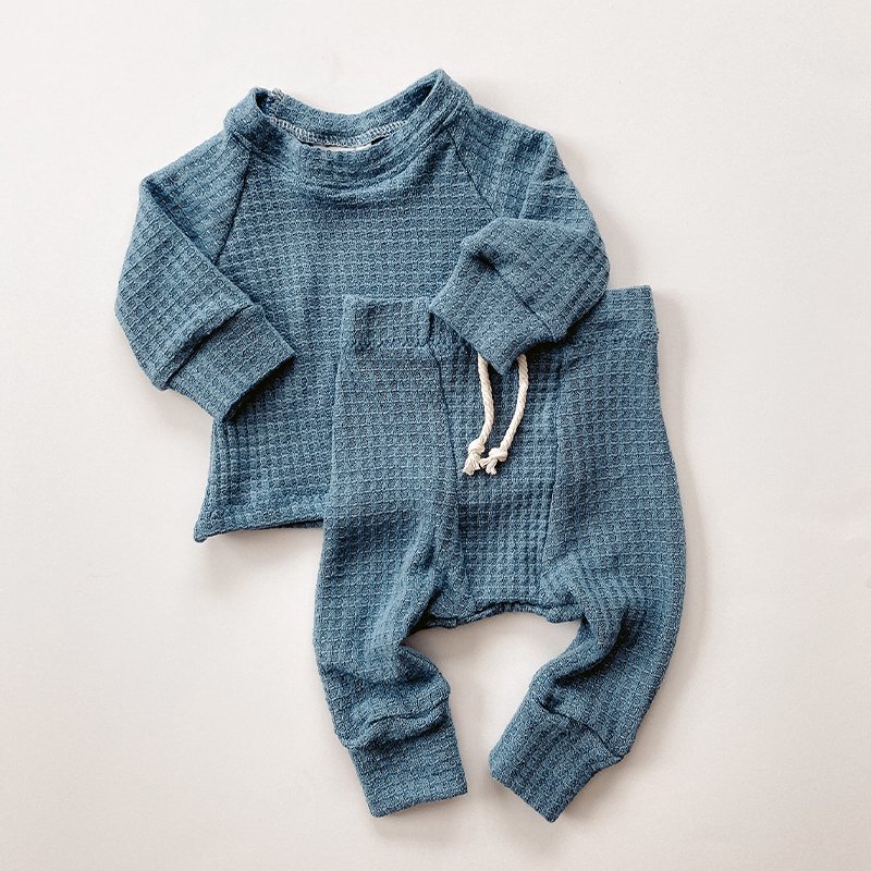 Organic cotton Waffle knit baby set boys clothing sets Newborn Waffle Outfit Waffle joggers Set infant baby winter clothes