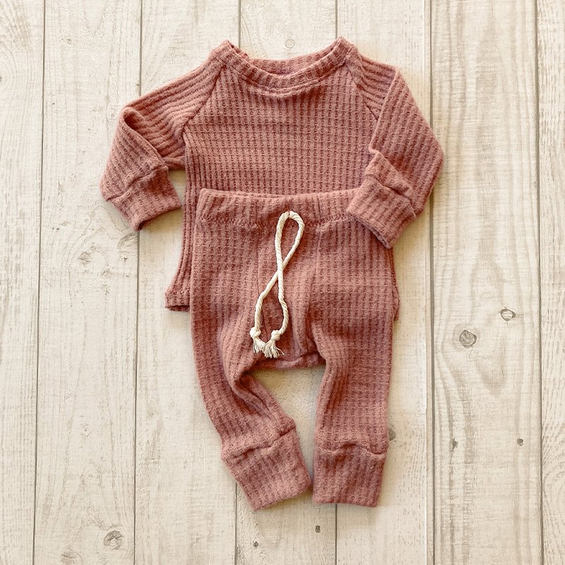 Organic cotton Waffle knit baby set boys clothing sets Newborn Waffle Outfit Waffle joggers Set infant baby winter clothes