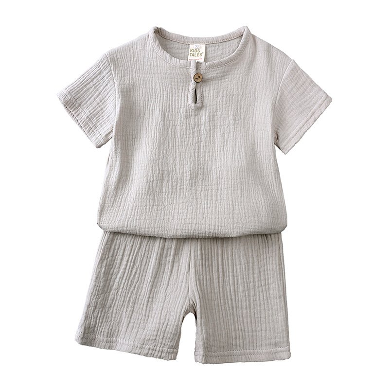 Rarewe Unisex Kids Clothing Set Crewneck Short Sleeve Shirts Shorts Plain Cotton Linen 2 Pieces Boys Girls Baby Sets For Summer