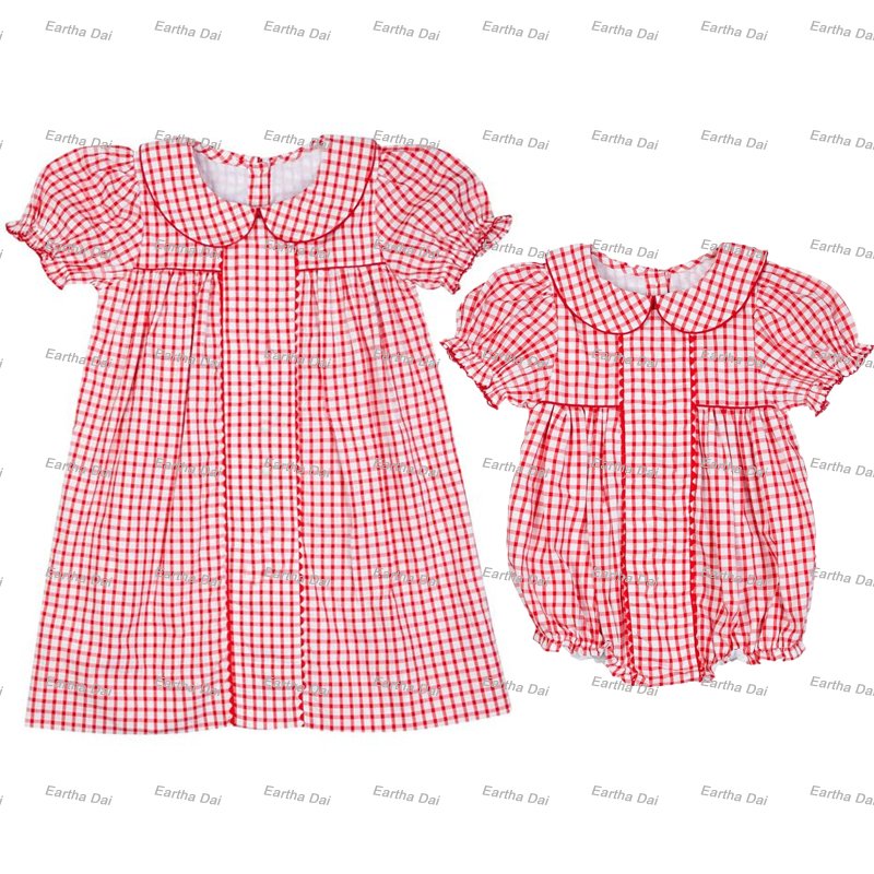 kids clothing wholesale woven cotton jon jon romper navy gingham summer bubble baby boy clothes sets