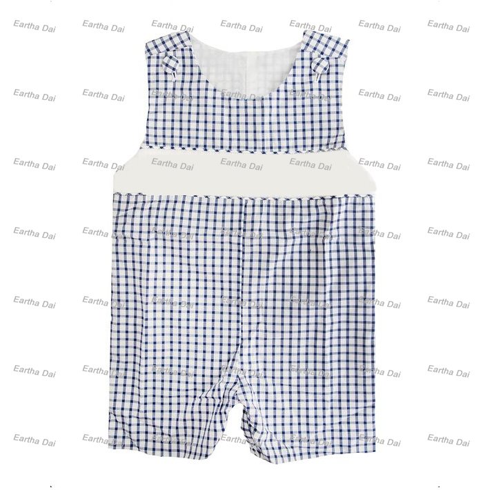 kids clothing wholesale woven cotton jon jon romper navy gingham summer bubble baby boy clothes sets