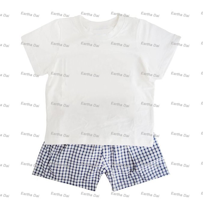 kids clothing wholesale woven cotton jon jon romper navy gingham summer bubble baby boy clothes sets