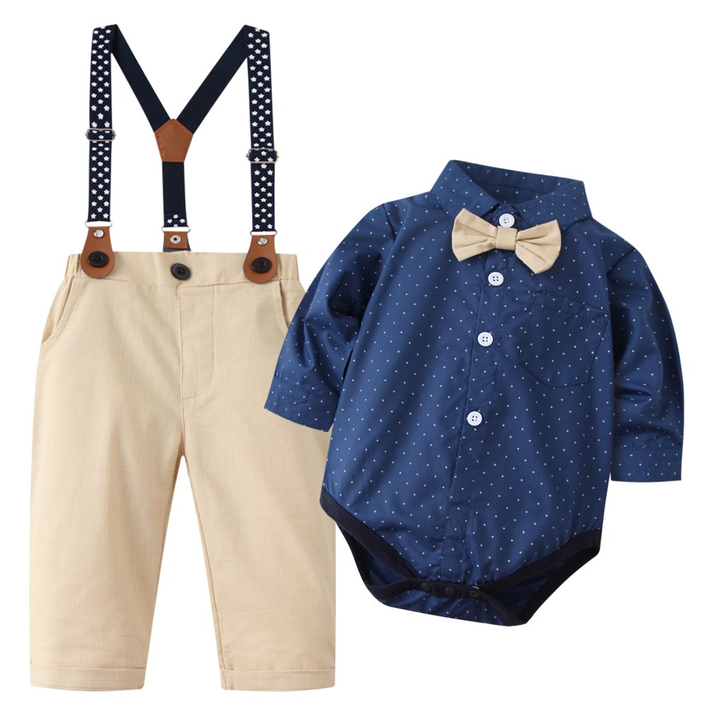 Little Gentleman Infant Romper and Suspenders Pants Set Baby Boy Clothes Baby Formal Suit Cotton 24 months Baby Clothing Set