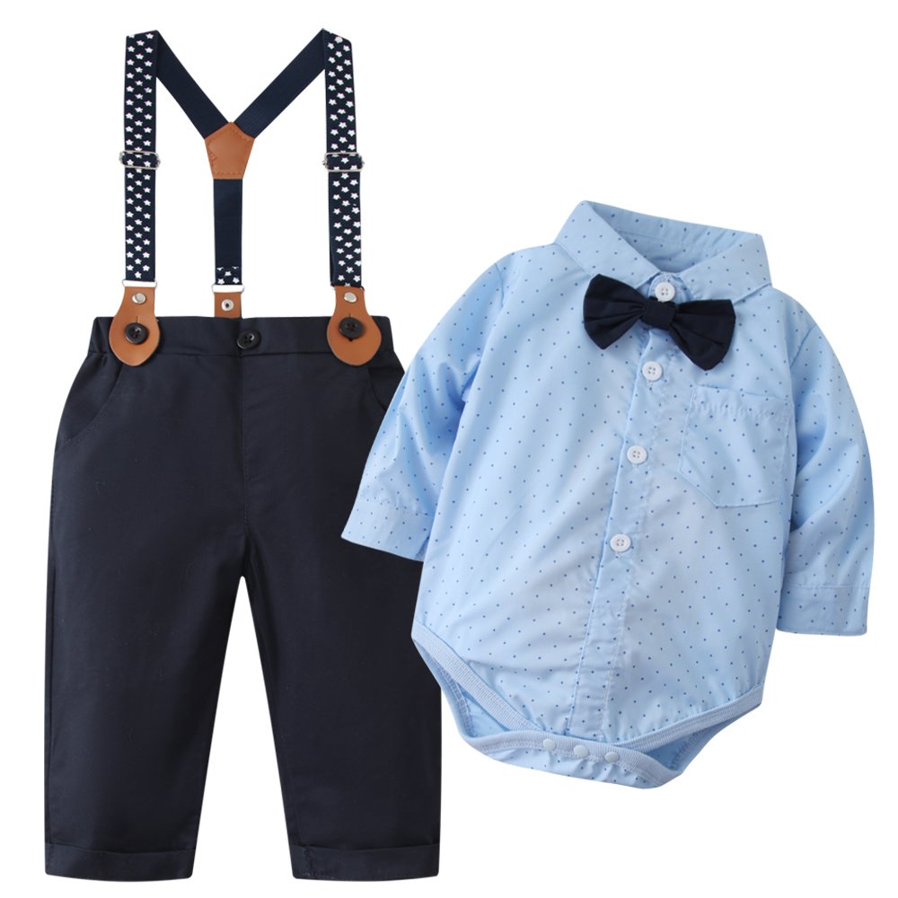 Little Gentleman Infant Romper and Suspenders Pants Set Baby Boy Clothes Baby Formal Suit Cotton 24 months Baby Clothing Set