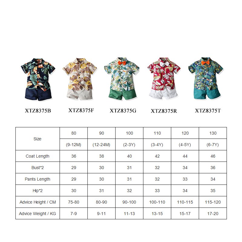 Summer children's Leaf Pattern Toddler boy shirt + shorts woven cotton kids boy's clothing sets