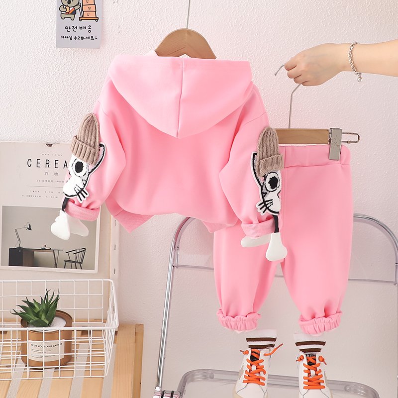 2024 Winter high quality kids jogging hoodie set toddler baby boys girls pullover pattern fleece sweatpants and hoodie suit