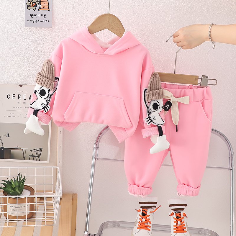 2024 Winter high quality kids jogging hoodie set toddler baby boys girls pullover pattern fleece sweatpants and hoodie suit