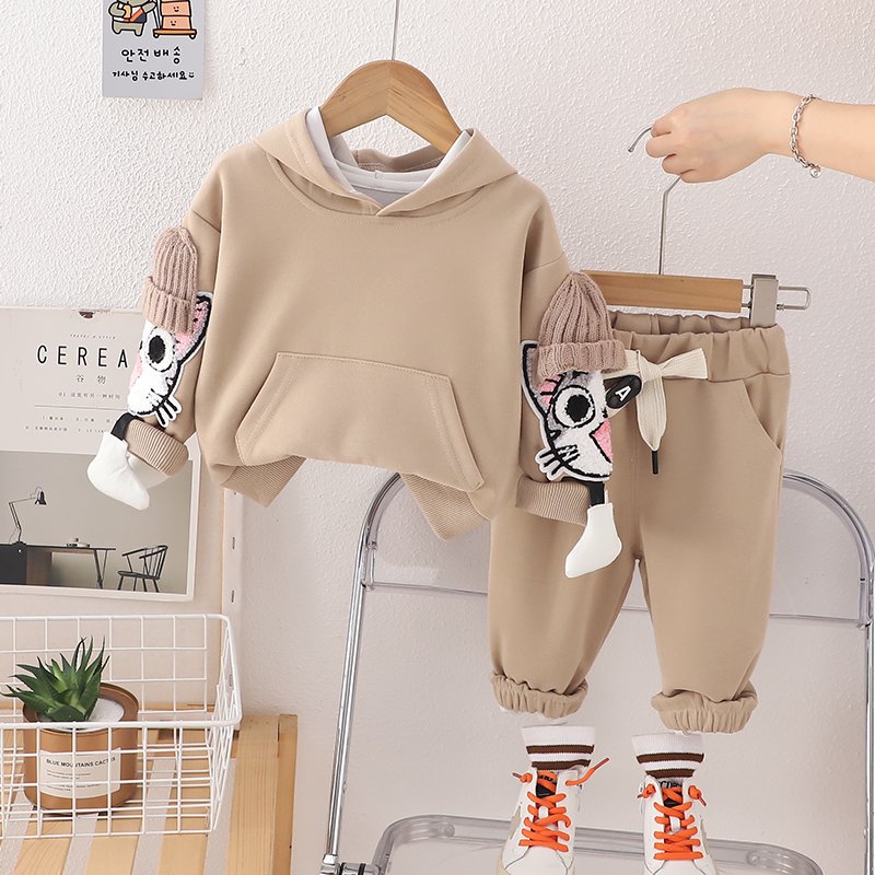 2024 Winter high quality kids jogging hoodie set toddler baby boys girls pullover pattern fleece sweatpants and hoodie suit