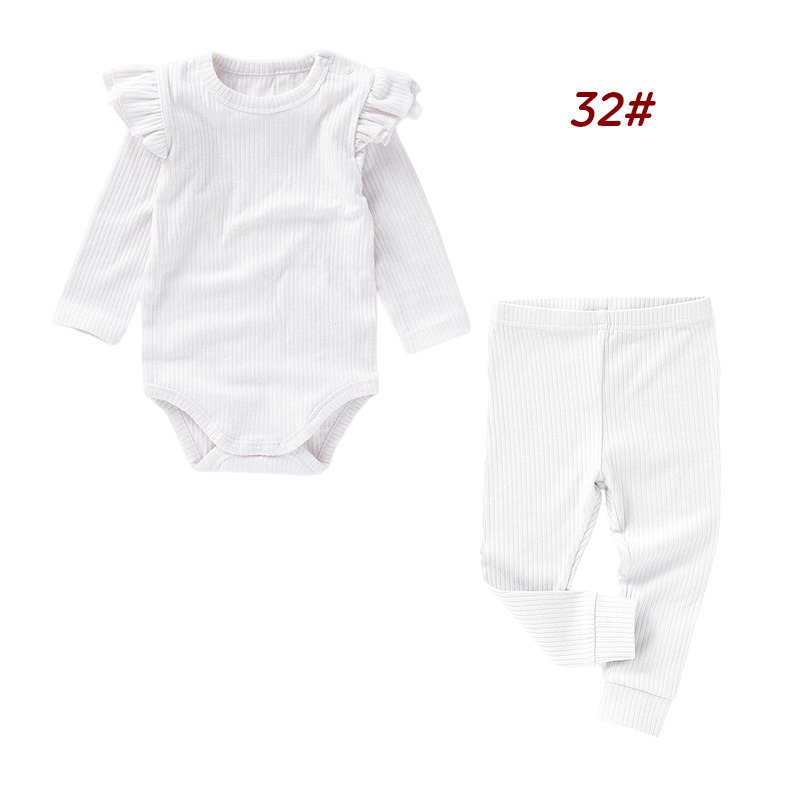 Newborn Baby Girls Solid Color Rib Knit Cotton Long Sleeve Jumpsuit Trousers Autumn Winter Baby Clothing Sets