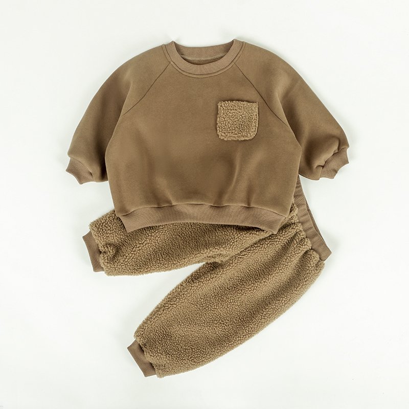 Toddlers Boy Clothing Sets Girl Clothes Outfits Winter Children Fleece Lamb Cashmere Pants