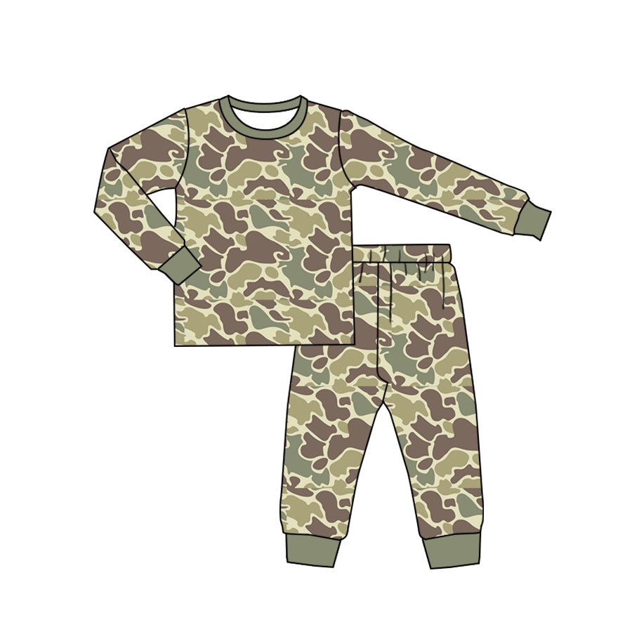 Preorder Baby Boys Toddler Long Sleeve Fall Brown Camo Bamboo Tee Shirts Top Pants Pajamas Boutique Outfits Clothes Sets