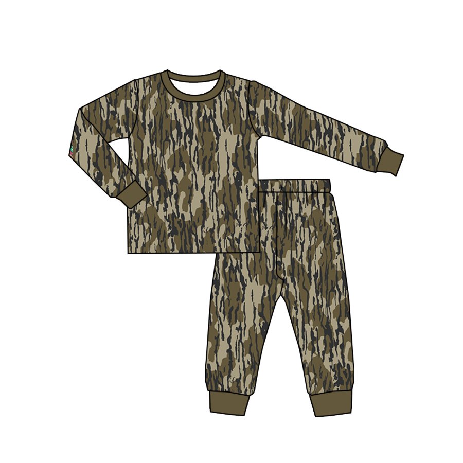 Preorder Baby Boys Toddler Long Sleeve Fall Brown Camo Bamboo Tee Shirts Top Pants Pajamas Boutique Outfits Clothes Sets