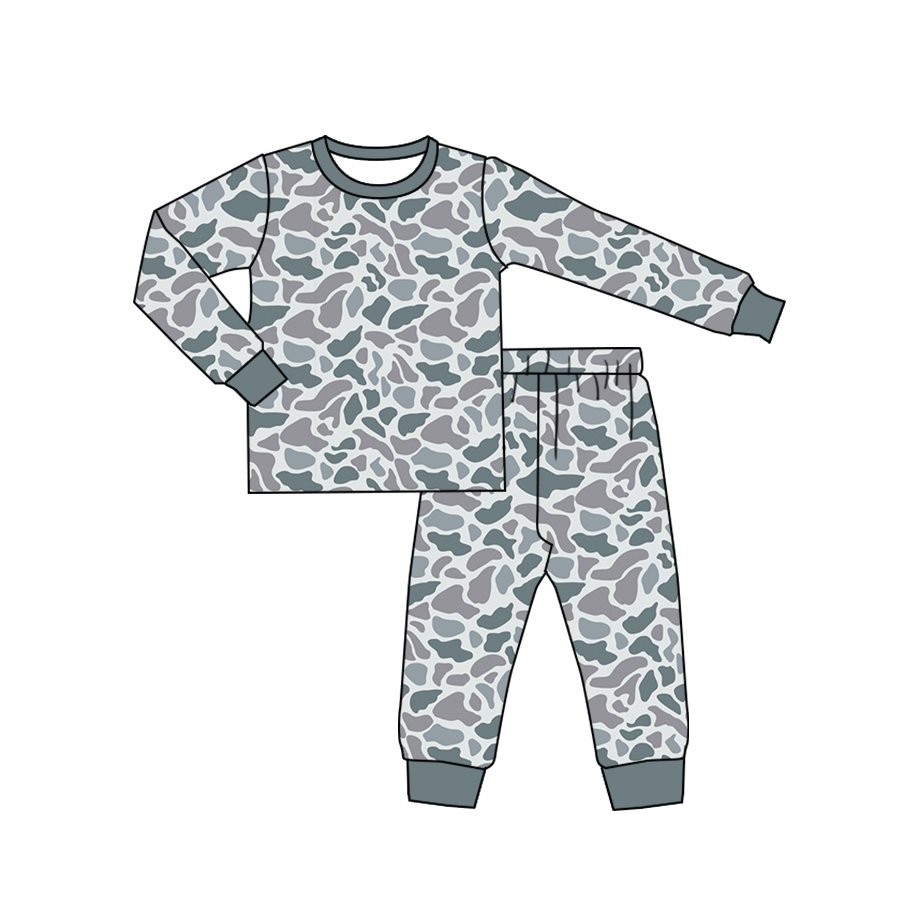 Preorder Baby Boys Toddler Long Sleeve Fall Brown Camo Bamboo Tee Shirts Top Pants Pajamas Boutique Outfits Clothes Sets