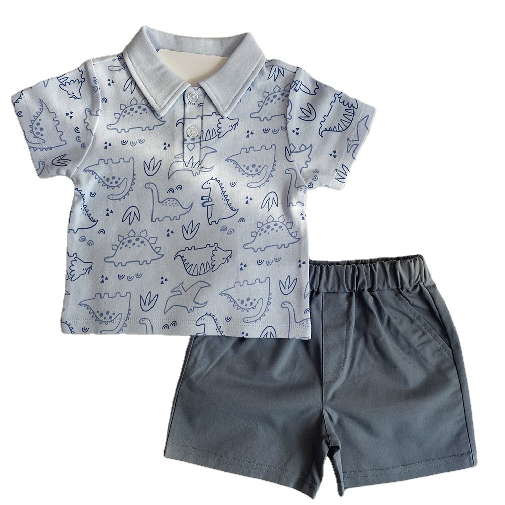 High quality Summer Knit cotton polo t-shirts with shorts 2pcs baby boys' clothing sets