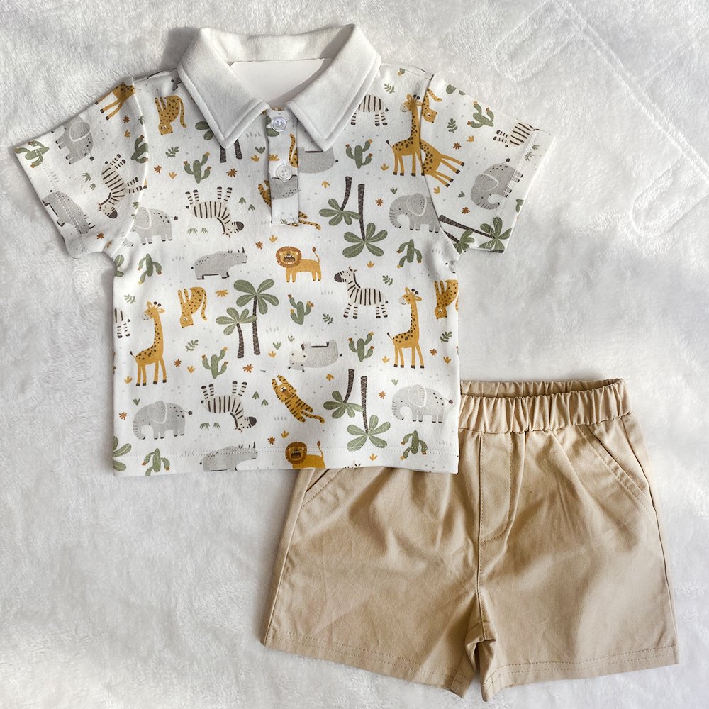High quality Summer Knit cotton polo t-shirts with shorts 2pcs baby boys' clothing sets