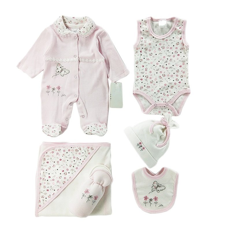 2022 newborn baby gift set High Quality Cotton Baby Clothes 6 PCS include romper, bodysuit, blanket, Hat, bottle cover and Bib
