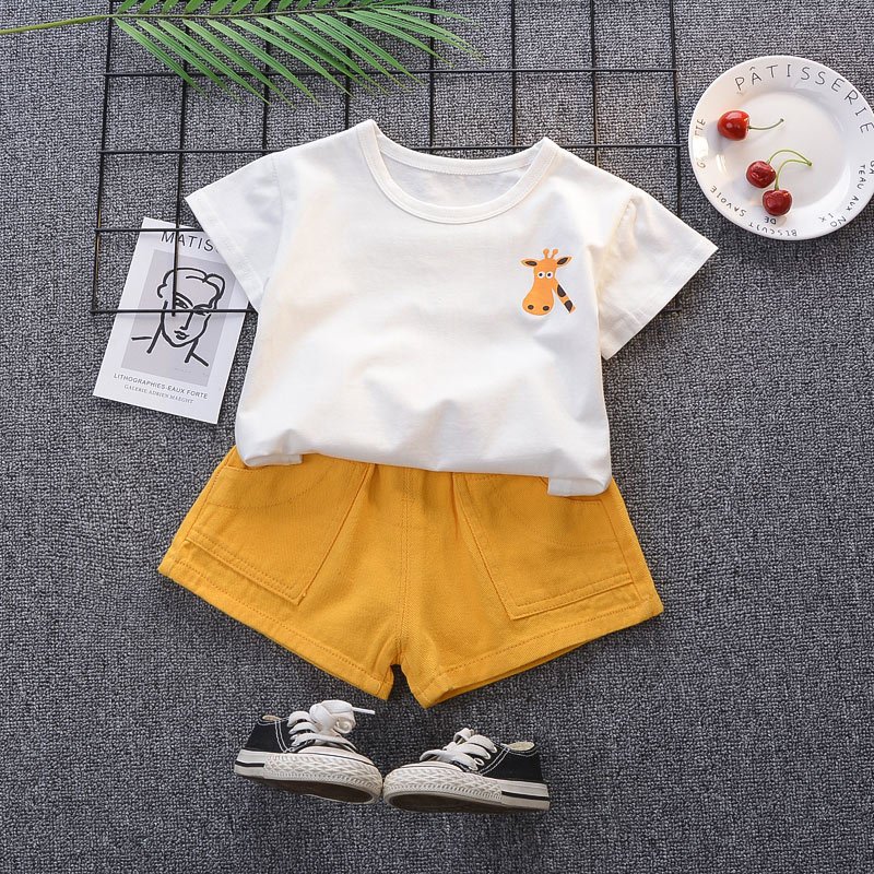 High quality summer kids clothing sets boys giraffe printing t shirt shorts kids clothing 1-5 years baby boy clothing sets