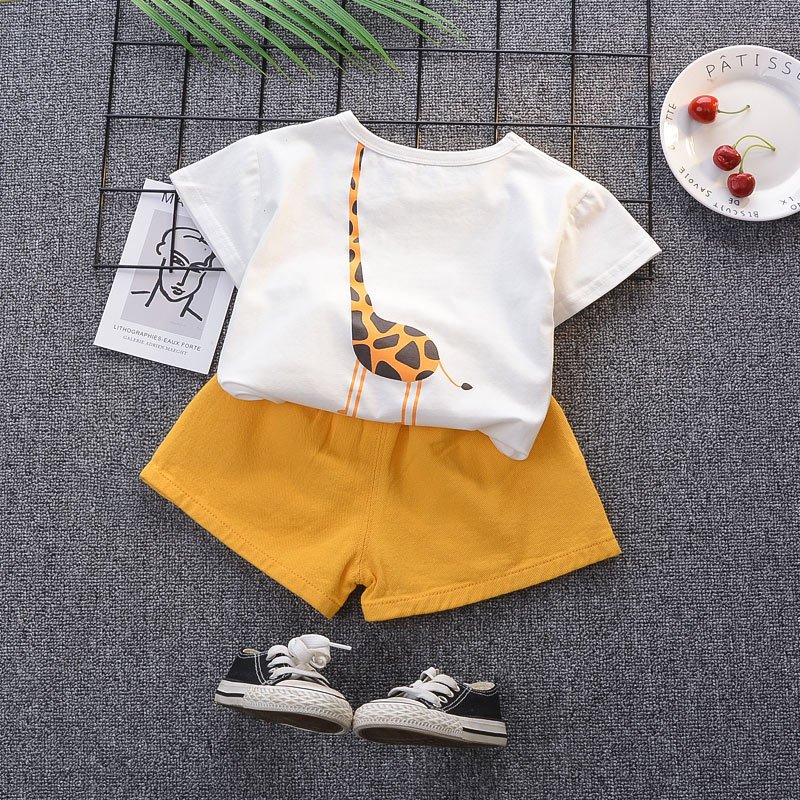 High quality summer kids clothing sets boys giraffe printing t shirt shorts kids clothing 1-5 years baby boy clothing sets