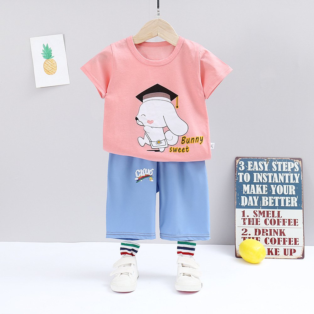 Children's short sleeve set summer cotton boys T-shirt girls shorts Baby baby clothes children's wholesale