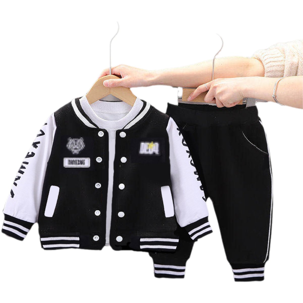 Rarewe Autumn Boys Clothing Sets Button Down Baseball Varsity Jackets Sweatpants 2 Piece Children Fashion Tracksuit Set