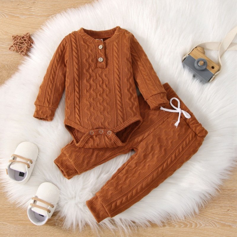 Baby Girl Boy Clothes Sets Twist Solid 2pcs Toddler Girl Boy Long Sleeve Romper+Pants Knitting Outfit Baby Clothing Sets