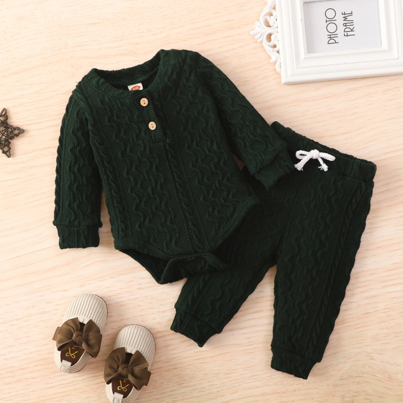 Baby Girl Boy Clothes Sets Twist Solid 2pcs Toddler Girl Boy Long Sleeve Romper+Pants Knitting Outfit Baby Clothing Sets