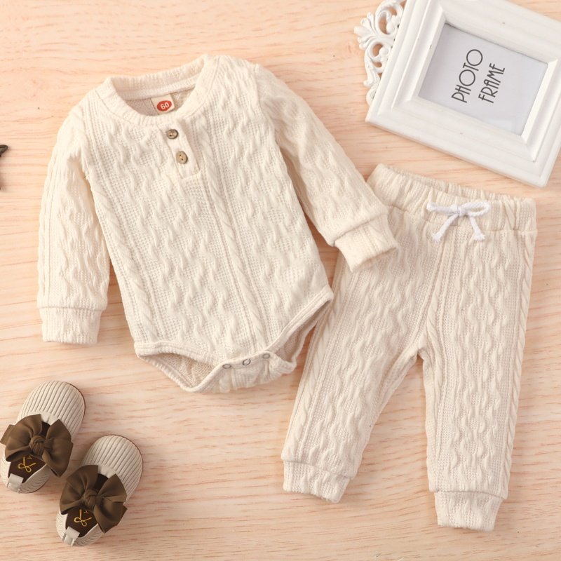 Baby Girl Boy Clothes Sets Twist Solid 2pcs Toddler Girl Boy Long Sleeve Romper+Pants Knitting Outfit Baby Clothing Sets