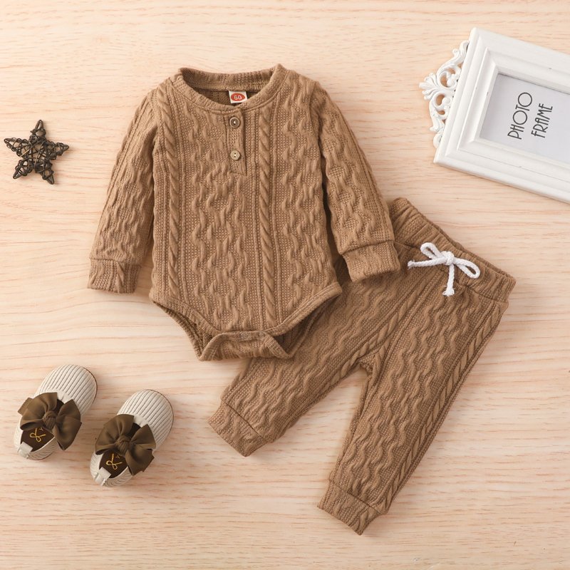 Baby Girl Boy Clothes Sets Twist Solid 2pcs Toddler Girl Boy Long Sleeve Romper+Pants Knitting Outfit Baby Clothing Sets