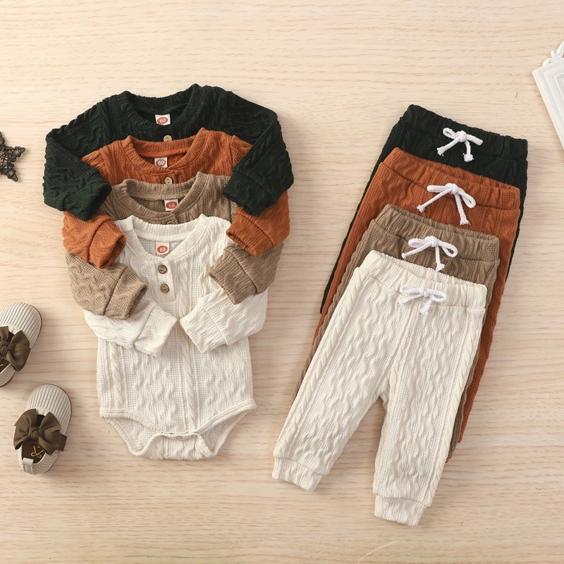 Baby Girl Boy Clothes Sets Twist Solid 2pcs Toddler Girl Boy Long Sleeve Romper+Pants Knitting Outfit Baby Clothing Sets
