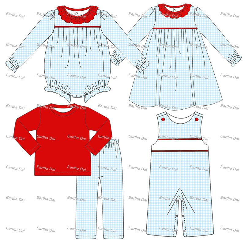 kids clothes wholesale Valentine's Day plaid ruffle kids girls dresses cotton custom logo baby boy clothes pants sets
