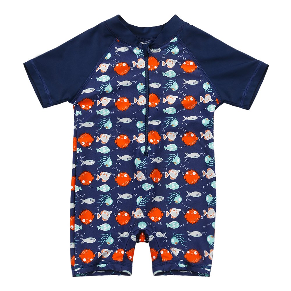 Baby Boy Swimwear Short Sleeve Zipper Infant Swimming Clothes Baby Swimsuit Beachwear UPF 50+