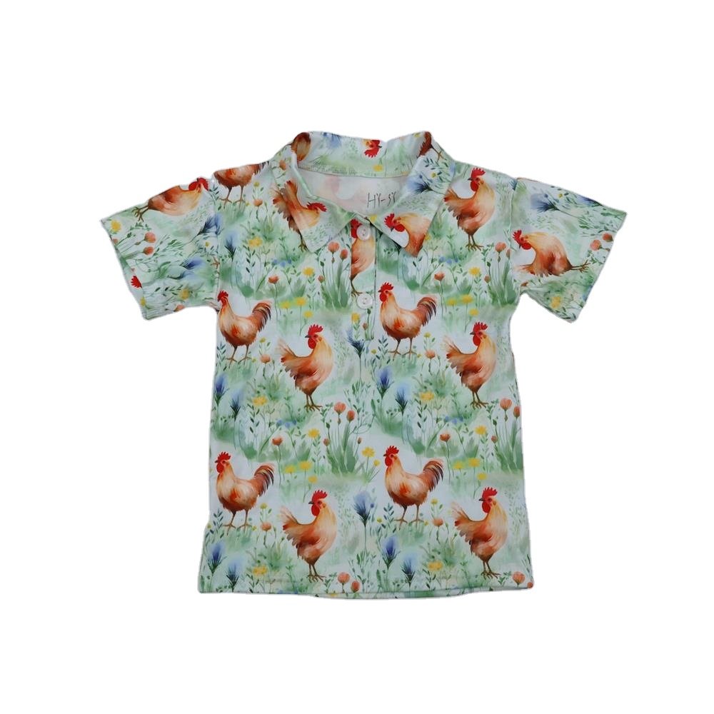 Qingli Oem Wholesale Kids Girls Casual Polo Shirts Custom Dinosaur Print Baby Boys Button Tops