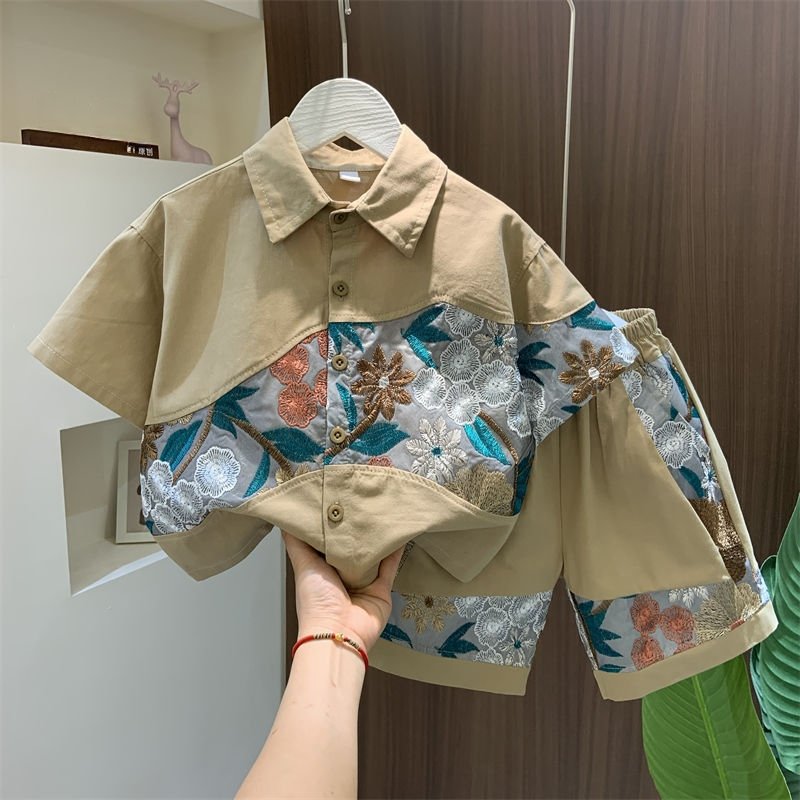 2024 fashion 2-10Y boys clothes sets summer embroidered patchwork designs 2pcs boys clothing sets