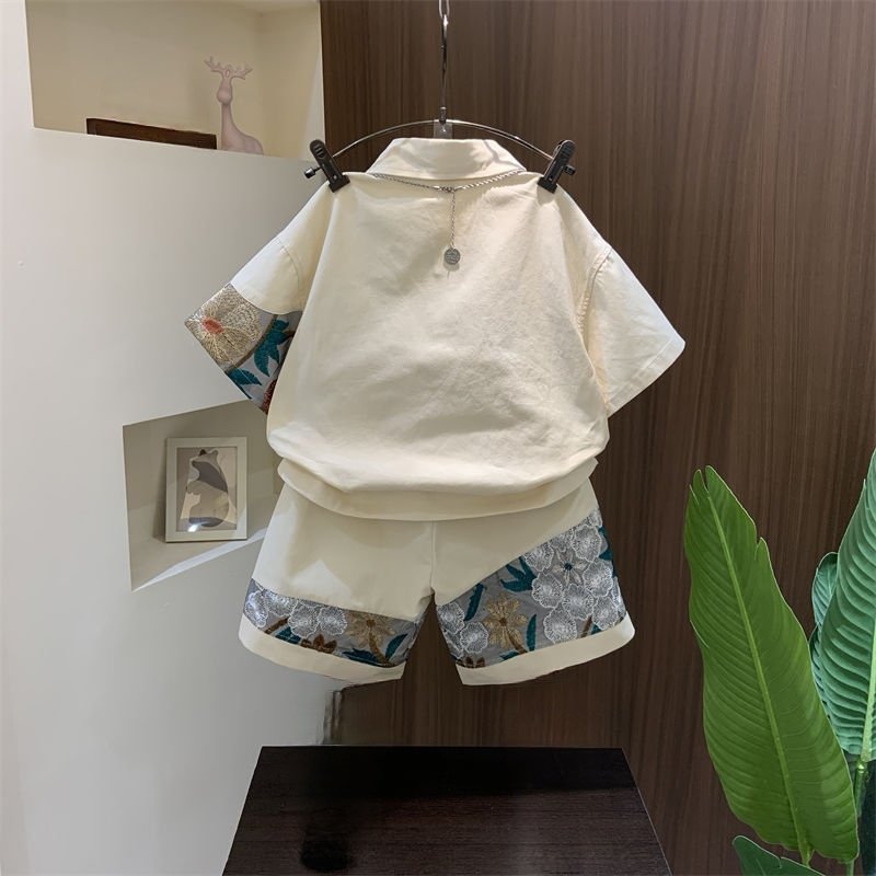2024 fashion 2-10Y boys clothes sets summer embroidered patchwork designs 2pcs boys clothing sets