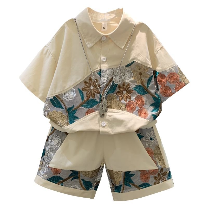 2024 fashion 2-10Y boys clothes sets summer embroidered patchwork designs 2pcs boys clothing sets