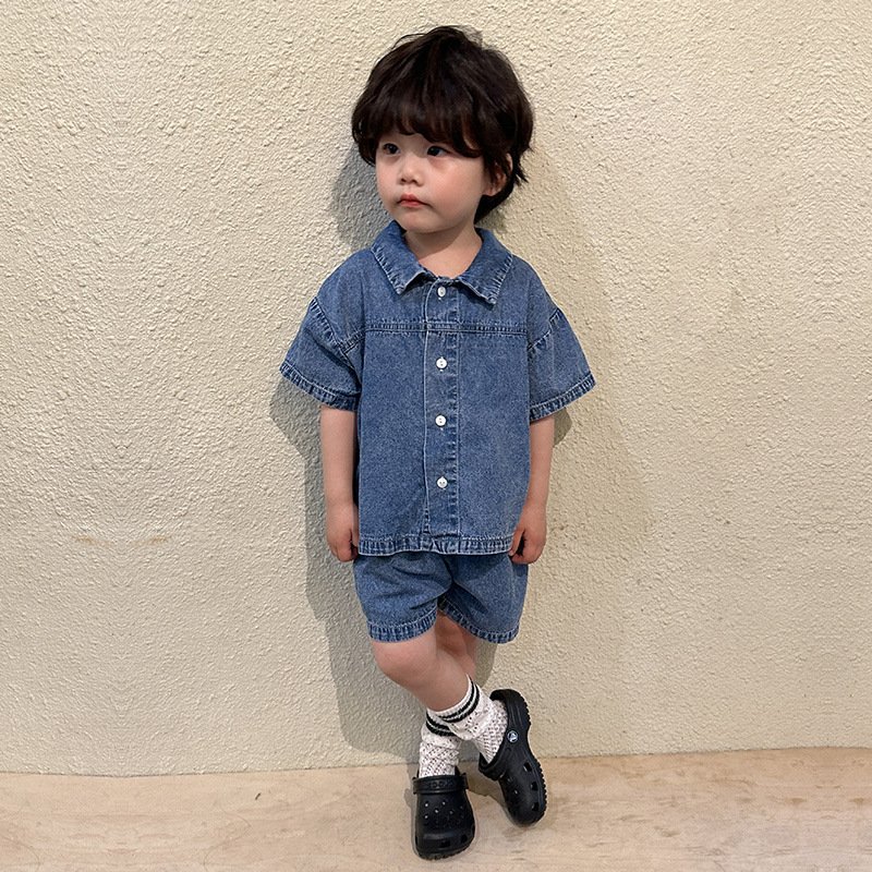 2024 summer baby boys and girls clothing sets short sleeve casual baby girl dress and boys denim fashion two piece suit lbc
