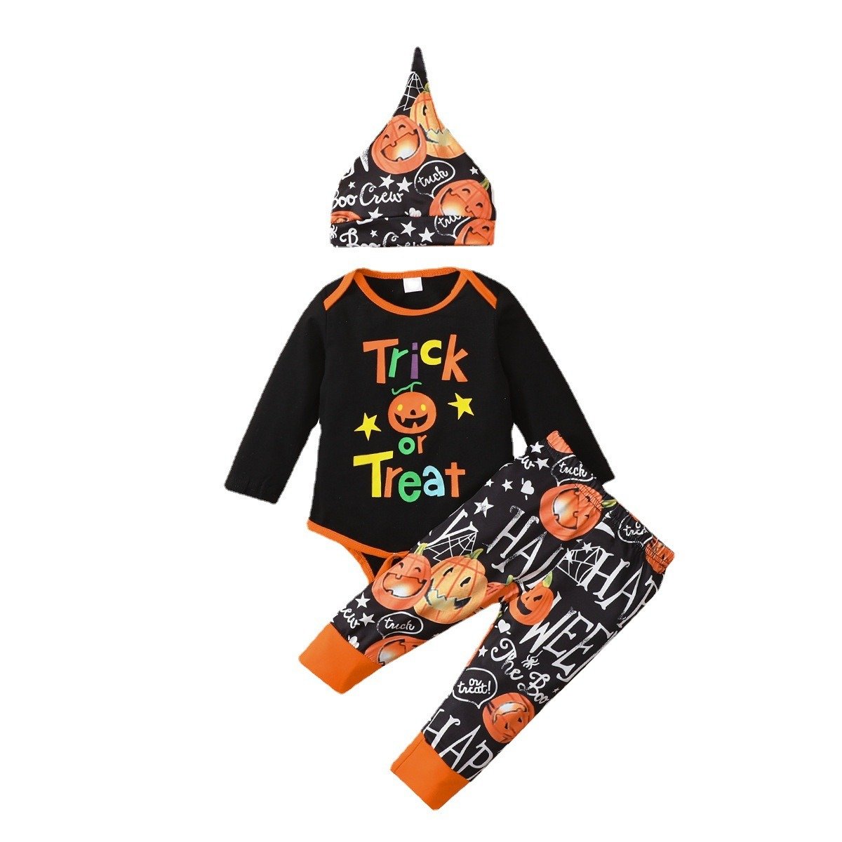 Halloween Cotton Romper Autumn Newborn Infant Toddler Boys Girls children Clothing Long Sleeve Hooded Baby Jumpsuit hat set