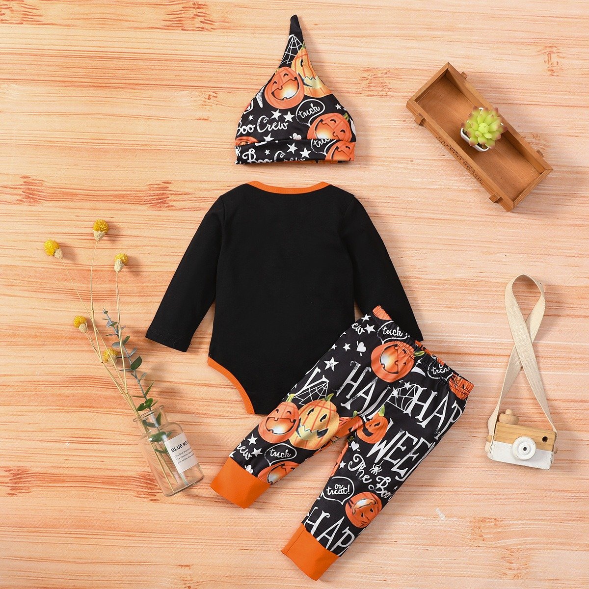 Halloween Cotton Romper Autumn Newborn Infant Toddler Boys Girls children Clothing Long Sleeve Hooded Baby Jumpsuit hat set