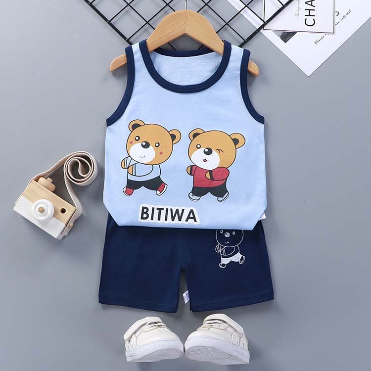 wholesale summer boys two-piece kids summer vest shorts suit children's vest suit cotton girls summer clothes