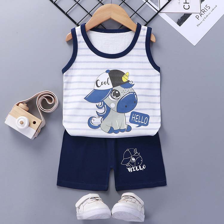 wholesale summer boys two-piece kids summer vest shorts suit children's vest suit cotton girls summer clothes