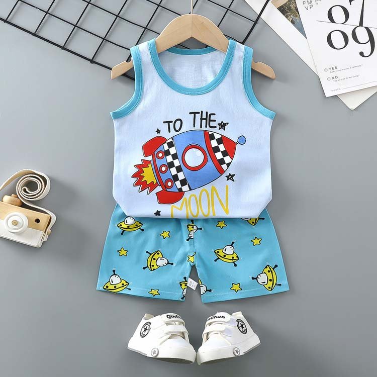 wholesale summer boys two-piece kids summer vest shorts suit children's vest suit cotton girls summer clothes