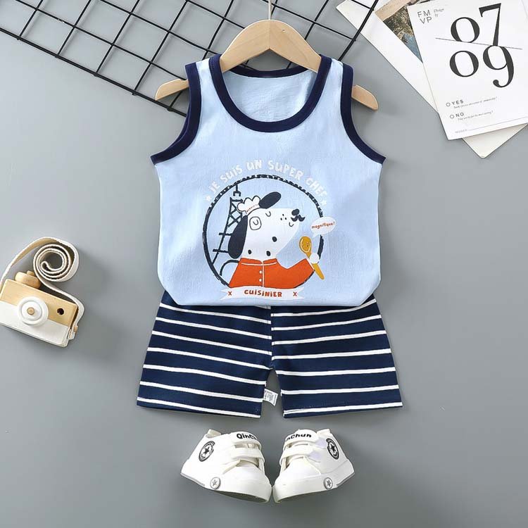 wholesale summer boys two-piece kids summer vest shorts suit children's vest suit cotton girls summer clothes