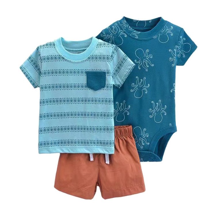 100%Cotton Comfortable Soft Baby Boy Pajamas 3 Pcs Set Infant Romper Sets High Quality Summer Coolness Romper For Baby