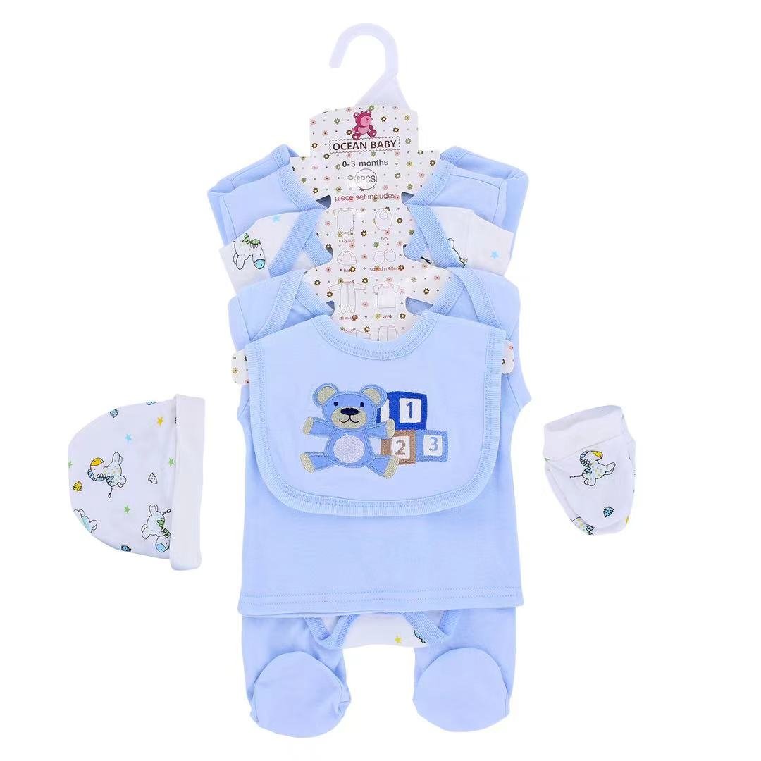 100% Cotton winter Long Sleeve Bodysuit Baby Clothes Rompers boy Girls Gift Cartoon Printed 8 Pcs set Pack Baby suit Set