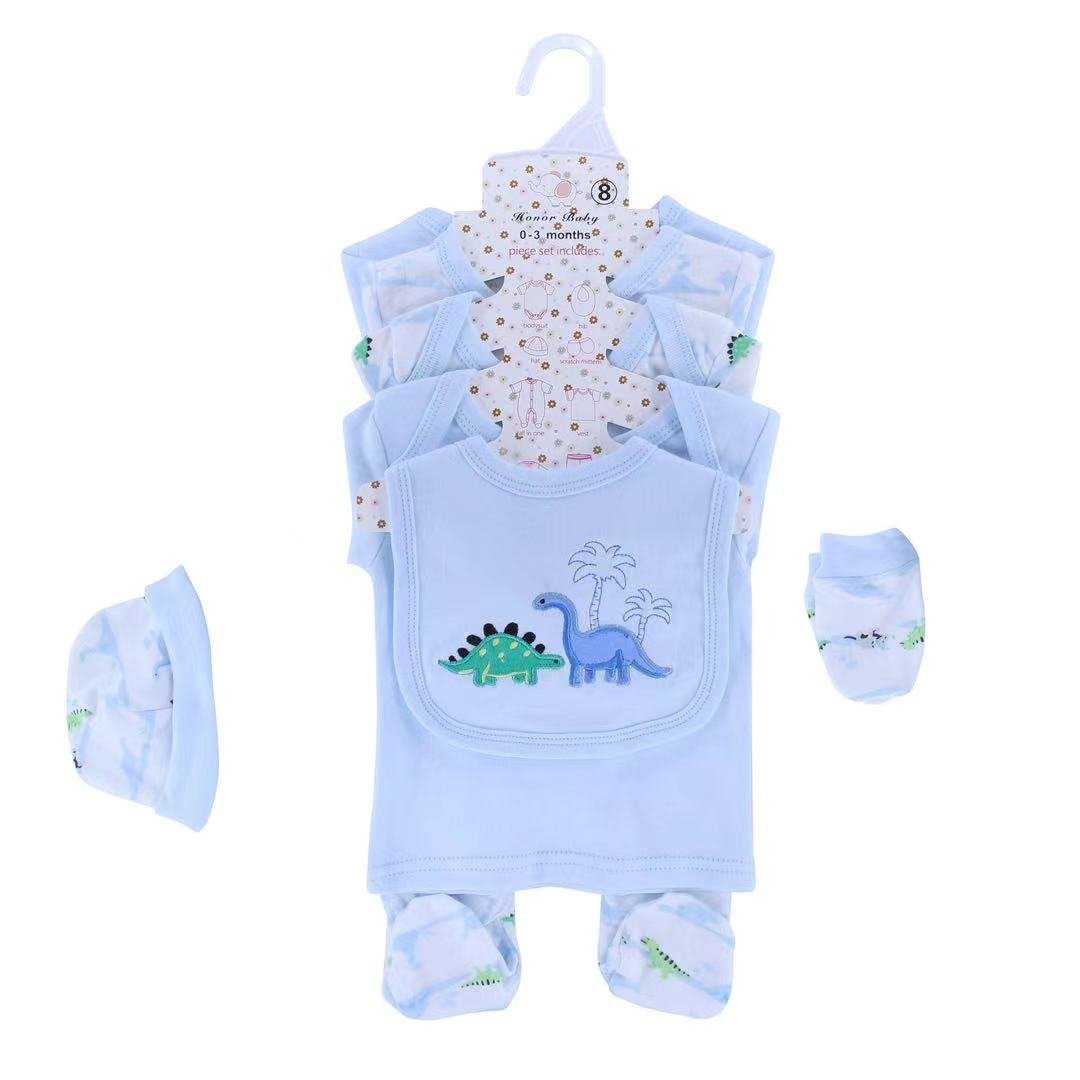 100% Cotton winter Long Sleeve Bodysuit Baby Clothes Rompers boy Girls Gift Cartoon Printed 8 Pcs set Pack Baby suit Set