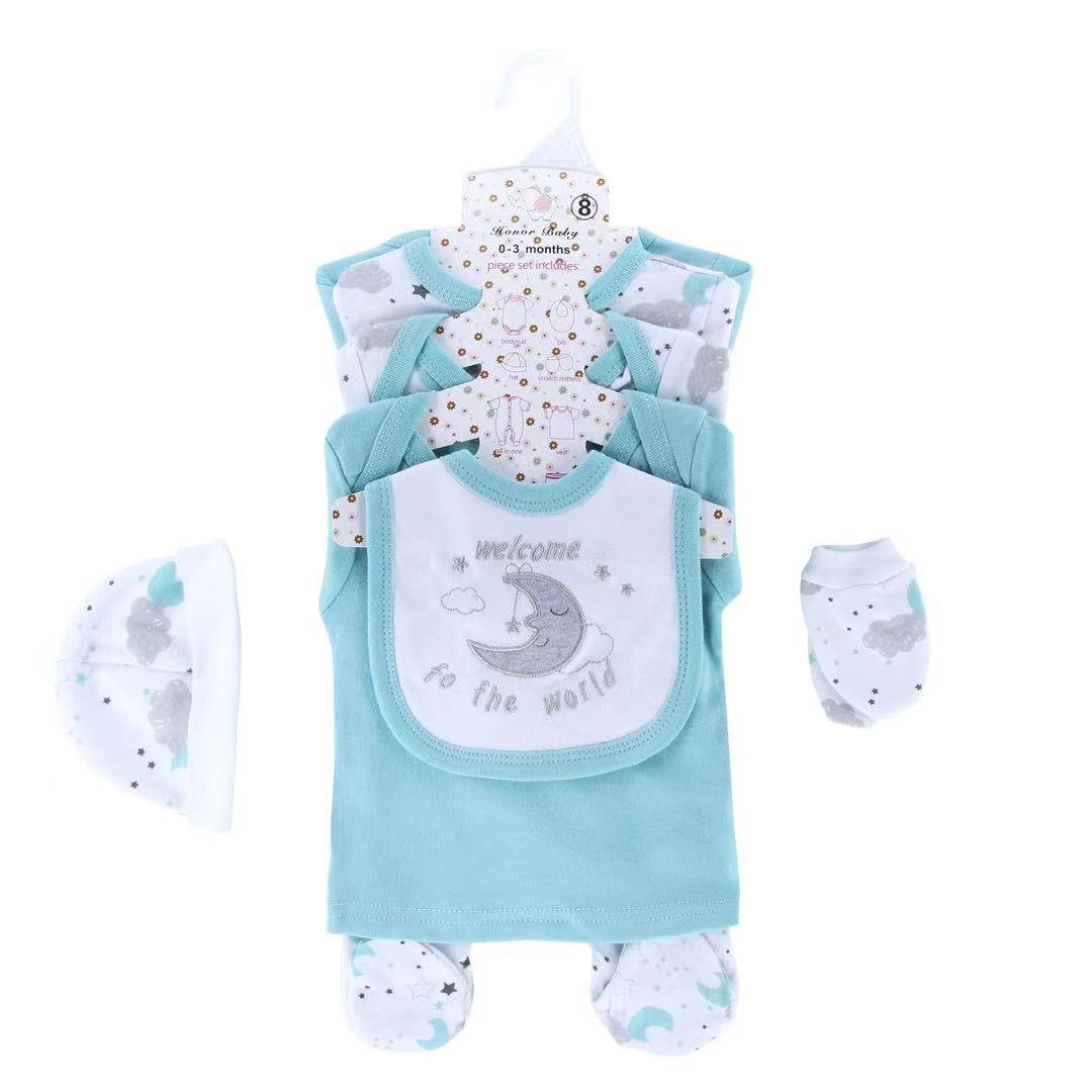 100% Cotton winter Long Sleeve Bodysuit Baby Clothes Rompers boy Girls Gift Cartoon Printed 8 Pcs set Pack Baby suit Set