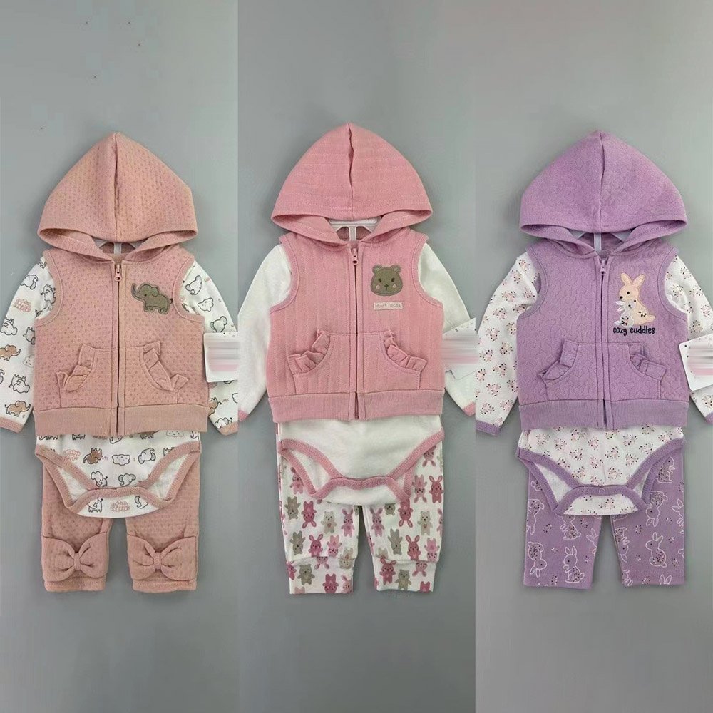Winter 0-9 Month Baby Girls And Boys Hoodie Vest+Trousers+Long Sleeve Romper 3pcs Clothes Set Thick Newborn Baby Set